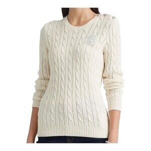 Genuine Lauren‎ Ralph Lauren button Trim Cable Knit Sweater -ivory Watch Sz L